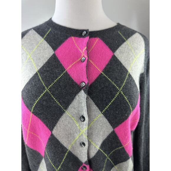 Apt.9 Cashmere Cardigan Sweater Gray Argyle Diamond Button Up Women's Size XL - Picture 3 of 16